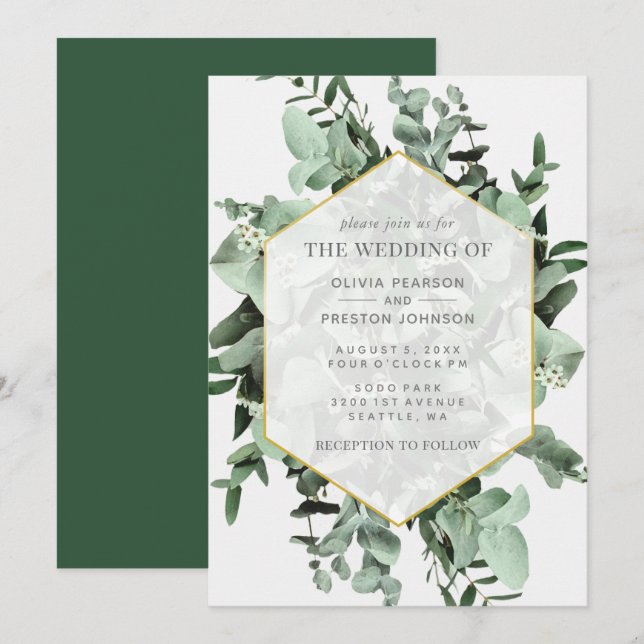 Eucalyptus and Greenery Watercolor Wedding Invitation (Front/Back)