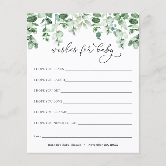 Eucalyptus and Greenery Wishes for Baby Card (Front)