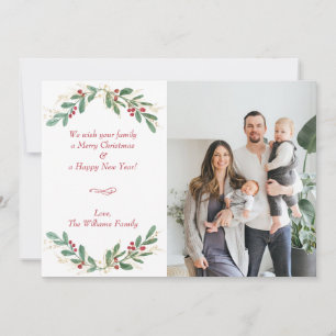 Eucalyptus and Holly Berries Holiday Photo Card