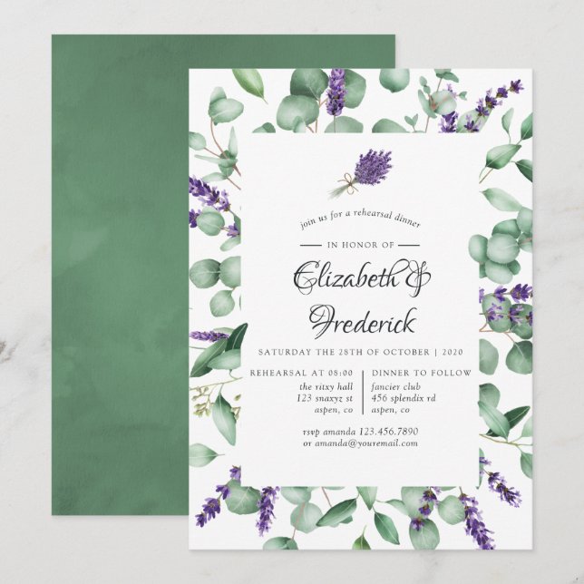 Eucalyptus and Lavender Greenery Rehearsal Dinner Invitation (Front/Back)
