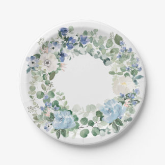 Eucalyptus and Light Blue Floral Cottage Core Paper Plate