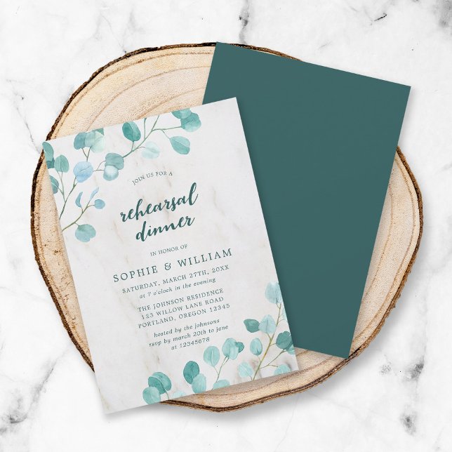 Eucalyptus and Marble Rehearsal Dinner Invitation (Creator Uploaded)