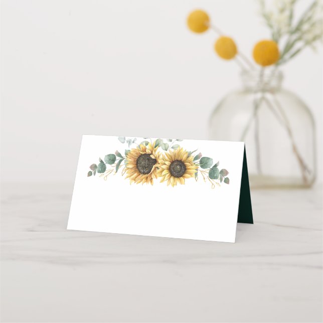 Eucalyptus and Sunflower Floral Wedding Place Card (Front)
