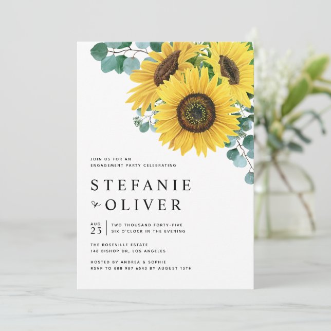 Eucalyptus and Sunflowers Engagement Party Invitation (Standing Front)
