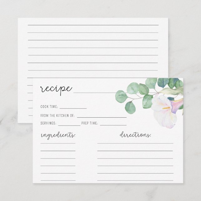 Eucalyptus and white calla - Recipe card (Front/Back)