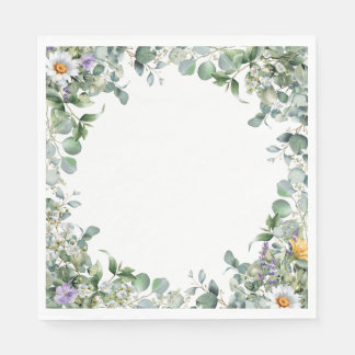 Eucalyptus and Wildflower Elegant Wedding Cocktail Napkin
