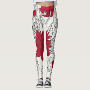 Eucalyptus Anemone Floral Line Art Leggings