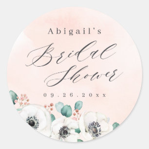 Eucalyptus anemone floral rustic bridal shower  classic round sticker