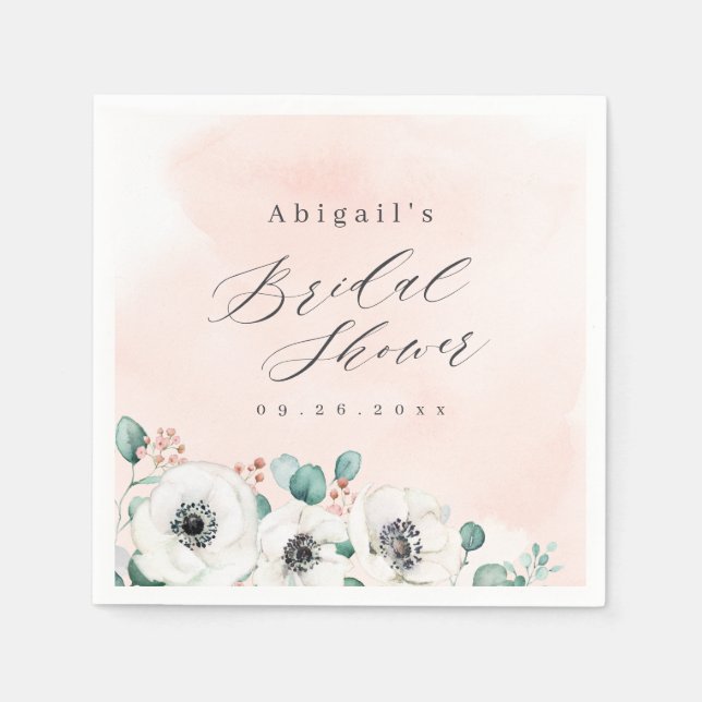 Eucalyptus anemone floral rustic bridal shower  napkin (Front)