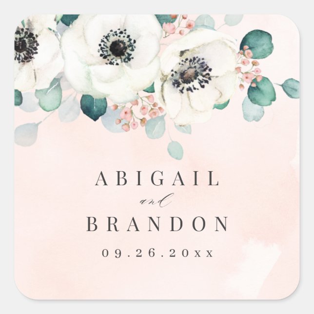 Eucalyptus anemone floral rustic monogram   square sticker (Front)