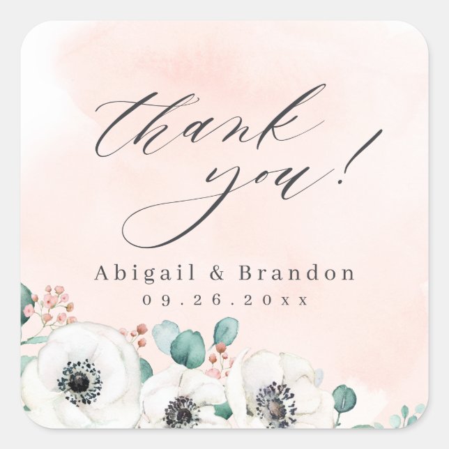 Eucalyptus anemone floral rustic thank you   squar square sticker (Front)