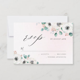 Eucalyptus anemone floral rustic wedding RSVP Card
