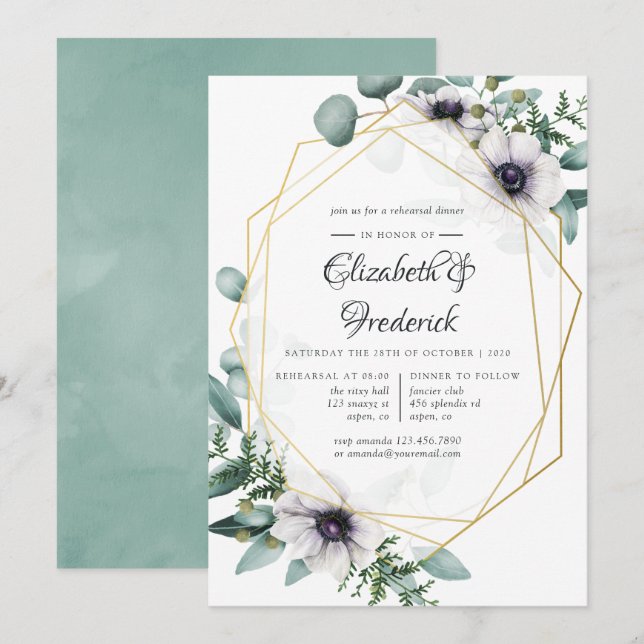 Eucalyptus Anemone Geometric Rehearsal Dinner Invitation (Front/Back)
