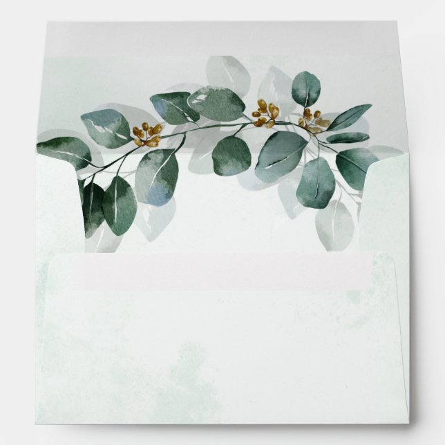Eucalyptus Aquarelle Élégante enveloppe de mariage (Dos (Bas))