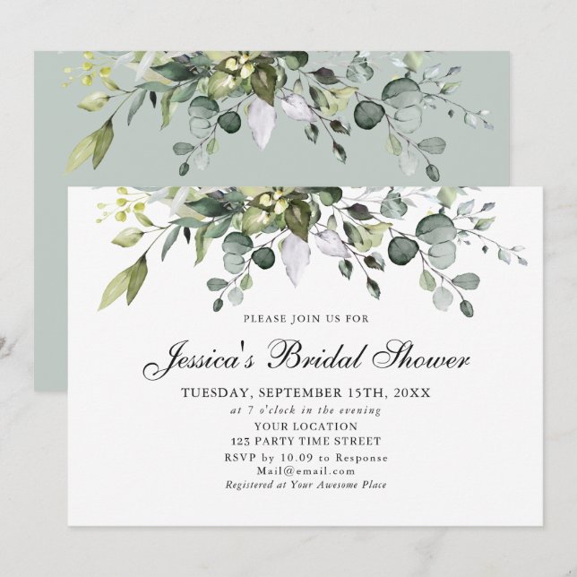 Eucalyptus Aquarelle Nuptiale Douche Invitation (Devant / Derrière)
