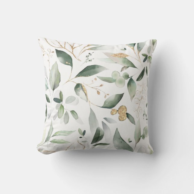Eucalyptus Aquarelle Or Feuilles Coussin extérieur (Recto)