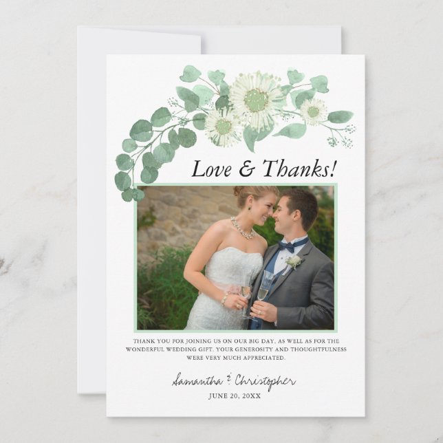 Eucalyptus Aquarelle Photo Mariage Carte de remerc (Devant)