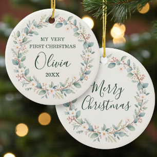 Eucalyptus Baby’s First Christmas Ceramic Ornament