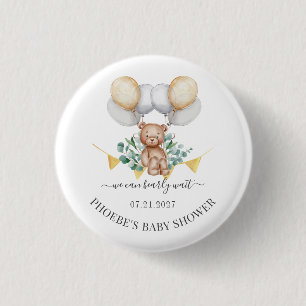 Eucalyptus Baby Shower Bearly Wait Bear & Balloons 1 Inch Round Button