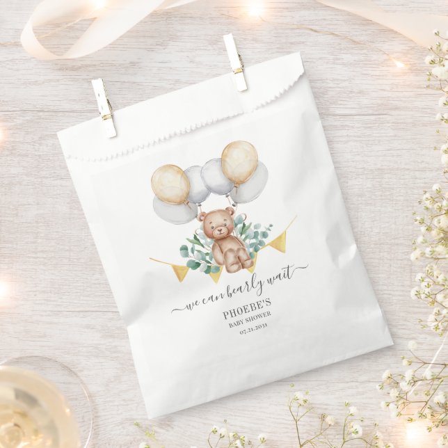 Eucalyptus Baby Shower Bearly Wait Bear Favour Bag (Clipped)