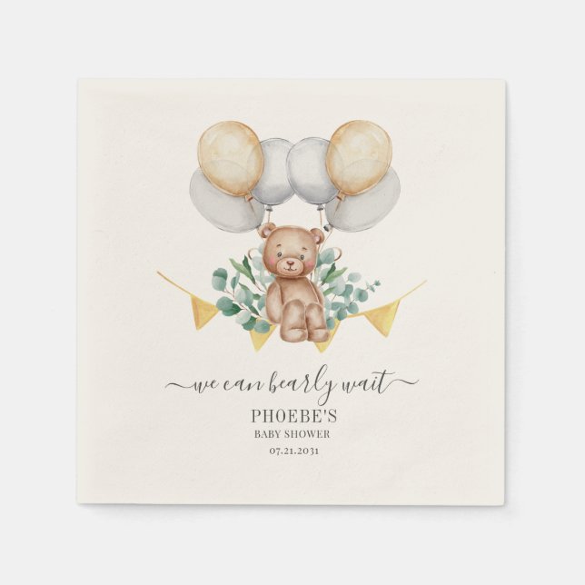 Eucalyptus Baby Shower Bearly Wait Bear Paper Napkin (Front)
