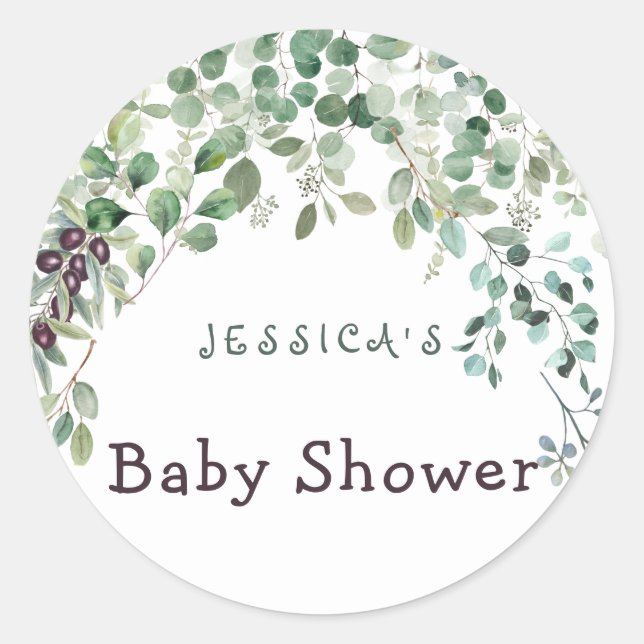 Eucalyptus Baby Shower Classic Round Sticker (Front)