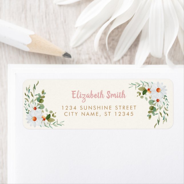 Eucalyptus & Baby shower Daisy Adresse de retour (En situation)