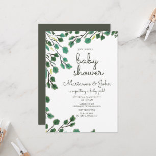 Eucalyptus Baby Shower Hand Drawn Leaf Invitation