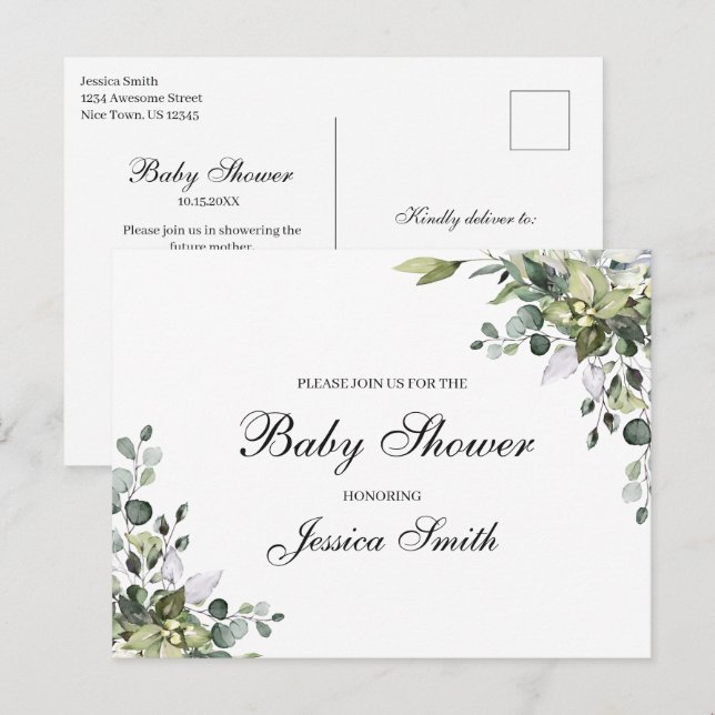 Eucalyptus Baby Shower Invitation Postcard (Front/Back)