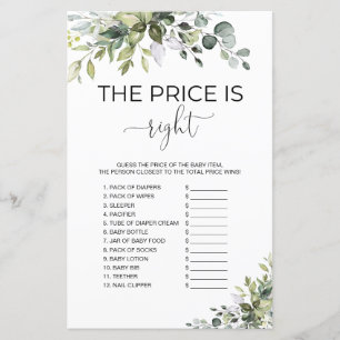 Eucalyptus Baby Shower The Price Is Right Game
