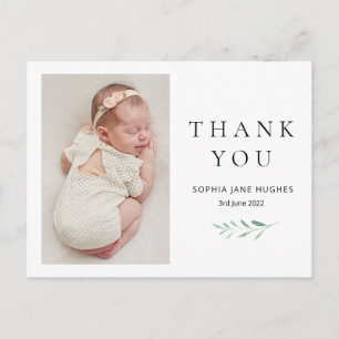 Eucalyptus baby thank you card with photo
