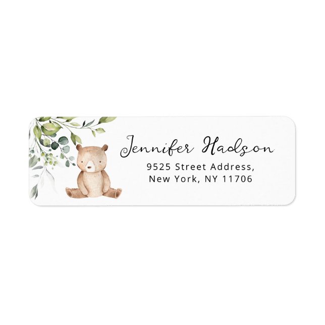 Eucalyptus bear baby shower Adresse de retour Labe (Devant)