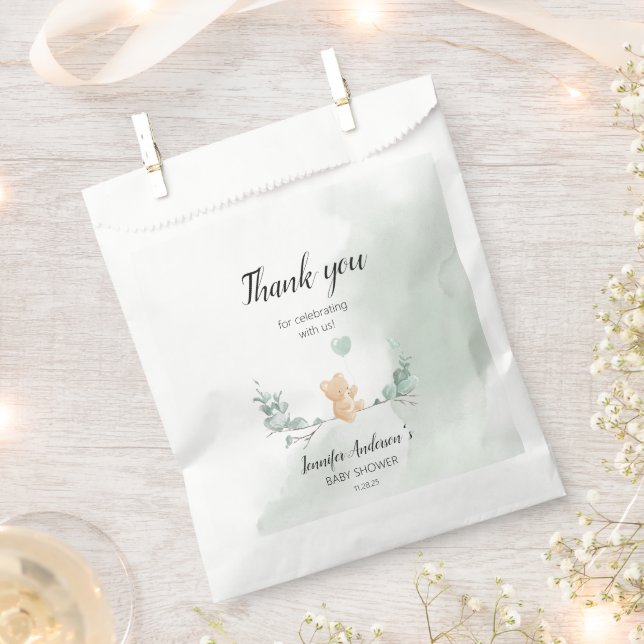 Eucalyptus Bear Baby Shower Favour Bag (Clipped)