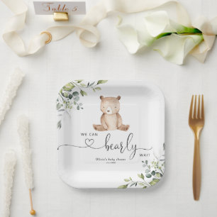 Eucalyptus bear baby shower paper plate