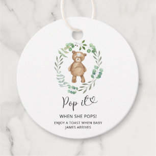 Eucalyptus bear Pop it when she pops baby shower Favour Tags