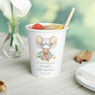 Eucalyptus Bearly Wait Bear & Balloons Baby Shower Paper Cups