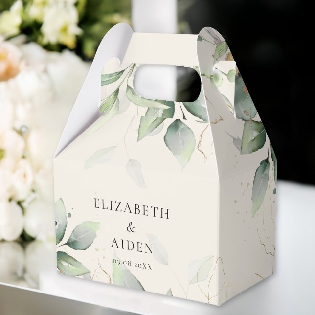 Eucalyptus, Beige, Greenery, Wedding Box  (Eucalyptus, Beige, Greenery, Wedding Favor Boxes with your name and date.)