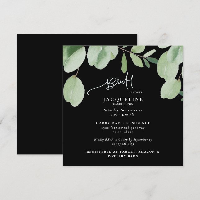 Eucalyptus Black Bridal Shower Invitation (Front/Back)