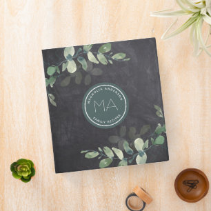 Eucalyptus Black Chalkboard Monogram Recipe Binder