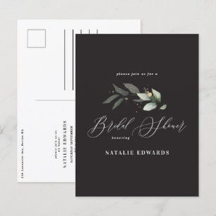 Eucalyptus black gold bridal shower   announcement postcard