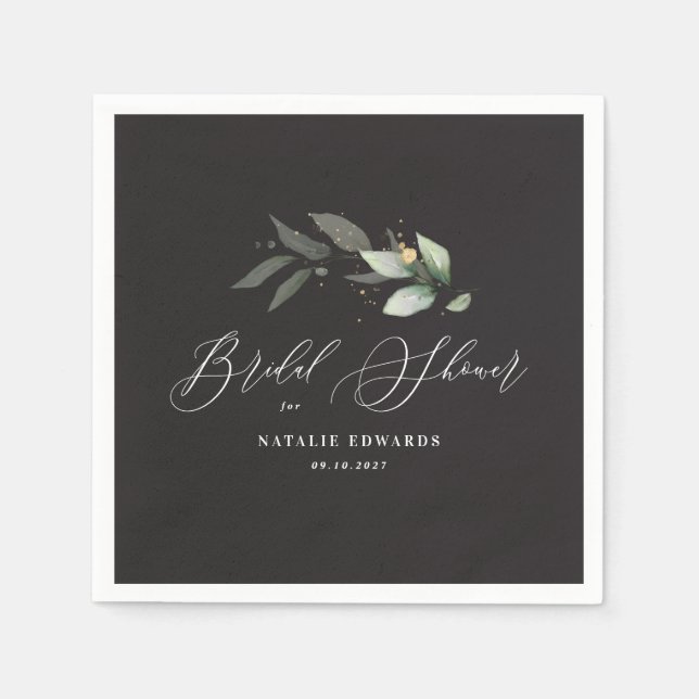 Eucalyptus black gold bridal shower  napkin (Front)