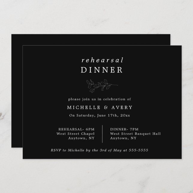 Eucalyptus Black Rehearsal Dinner Invitation (Front/Back)