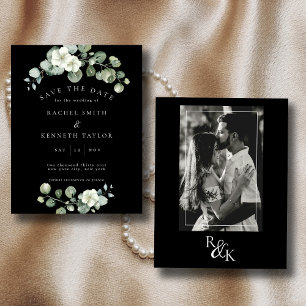 Eucalyptus Black & White Minimalist Save the Date