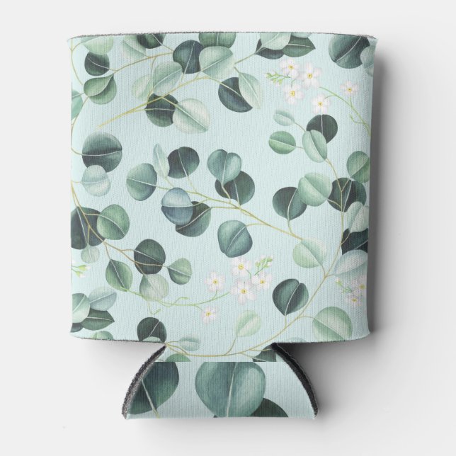Eucalyptus Bliss: Turquoise Watercolor Pattern. Can Cooler (Front)