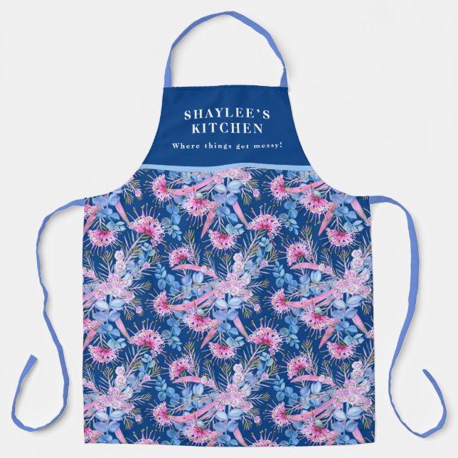 Eucalyptus Blue And Pink Grevillea  Apron (Front)