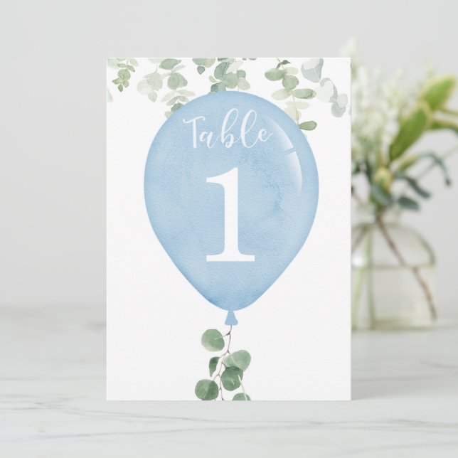 Eucalyptus blue balloon 5"x7" table numbers (Standing Front)