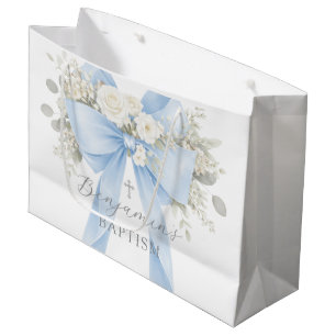 Eucalyptus Blue Bow Baby Boy Baptism Large Gift Bag