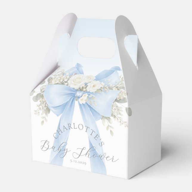 Eucalyptus Blue Bow Baby Boy Shower Favor Box (Front Side)
