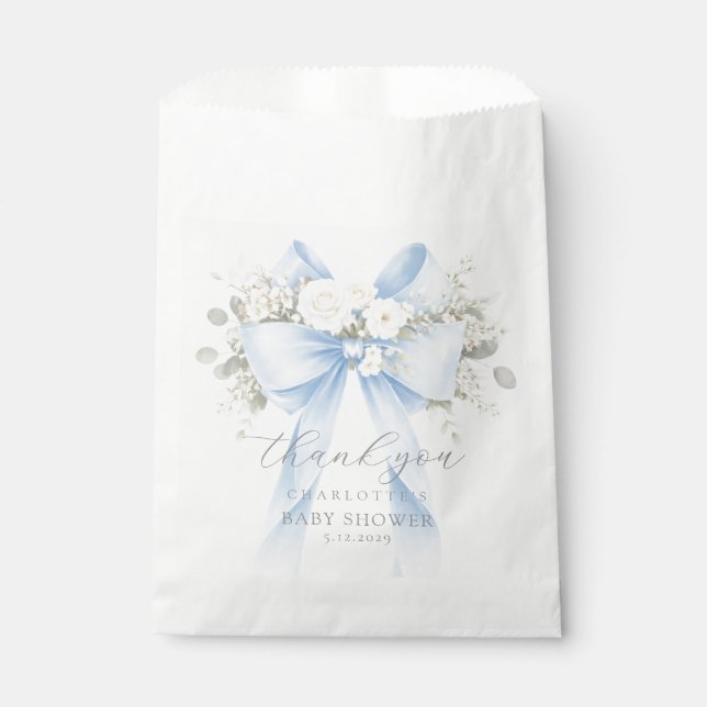 Eucalyptus Blue Bow Baby Shower Thank you Favour Bag (Front)