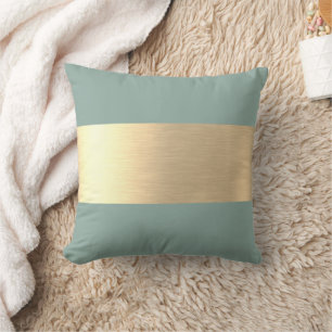 Eucalyptus Blue Gold Foil Rustic Faux Throw Pillow